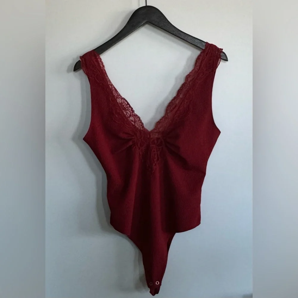 Free People Lace Red Bodysuit - Picture 1 of 8